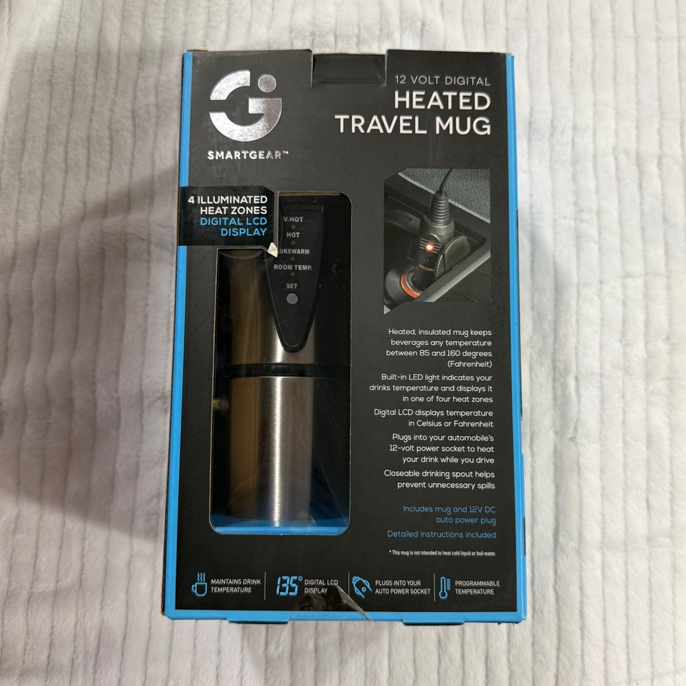 Smartgear 12 Volt Digital Heated Travel Mug Stainless Steel Car Charger New - Picture 3 of 6